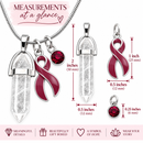 Burgundy Awareness Ribbon Clear Quartz Crystal Necklace – Healing Crystal Jewelry, Multiple Myeloma, Sickle Cell, Brain Aneurysm & Chronic Illness Support Gift