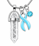 Light Blue Awareness Ribbon Clear Quartz Crystal Necklace – Prostate Cancer, Men’s Health & Healing Crystal Support Gift