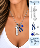 Navy Blue Awareness Ribbon Clear Quartz Crystal Necklace – Colon Cancer, Colorectal Cancer Survivor & Healing Crystal Gift