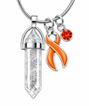 Orange Awareness Ribbon Clear Quartz Crystal Necklace – Multiple Sclerosis, Leukemia & Kidney Cancer Healing Crystal Gift