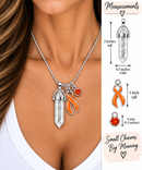 Orange Awareness Ribbon Clear Quartz Crystal Necklace – Multiple Sclerosis, Leukemia & Kidney Cancer Healing Crystal Gift