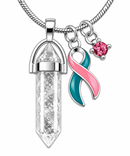 Pink & Teal Previvor Awareness Ribbon Clear Quartz Necklace – BRCA1 BRCA2 Genetic Cancer Risk Healing Crystal Gift
