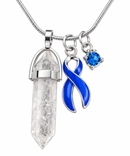 Periwinkle Awareness Ribbon Clear Quartz Crystal Necklace – Stomach Cancer, Esophageal Cancer & Eating Disorder Awareness Gift