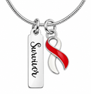 Red & White Ribbon Survivor Necklace – Head & Neck Cancer, Oral Cancer, Aplastic Anemia & DVT Awareness Gift