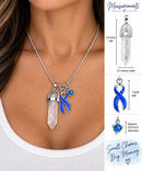 Periwinkle Awareness Ribbon Clear Quartz Crystal Necklace – Stomach Cancer, Esophageal Cancer & Eating Disorder Awareness Gift