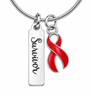 Red Ribbon Survivor Necklace – HIV/AIDS Awareness, Heart Disease & Stroke Survivor Jewelry Gift