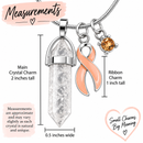 Peach Awareness Ribbon Clear Quartz Crystal Necklace – Uterine & Endometrial Cancer Survivor Gift, Healing Crystal Jewelry