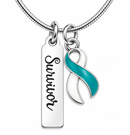Teal & White Ribbon Survivor Necklace – Cervical Cancer Awareness Jewelry, Cancer Survivor Gift, Strength & Hope Necklace