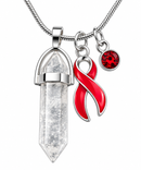 Red Awareness Ribbon Clear Quartz Crystal Necklace – Heart Disease, Stroke & HIV/AIDS Awareness Survivor Gift