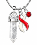 Red & White Awareness Ribbon Clear Quartz Crystal Necklace – Head & Neck Cancer, Oral Cancer & Aplastic Anemia Awareness Gift
