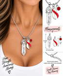 Red & White Awareness Ribbon Clear Quartz Crystal Necklace – Head & Neck Cancer, Oral Cancer & Aplastic Anemia Awareness Gift