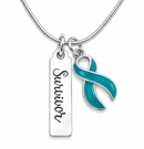 Teal Ribbon Survivor Necklace – Ovarian Cancer Awareness Jewelry, PCOS & Endometriosis Survivor Gift for Women