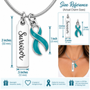 Teal Ribbon Survivor Necklace – Ovarian Cancer Awareness Jewelry, PCOS & Endometriosis Survivor Gift for Women