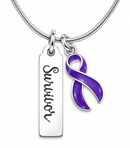 Violet Ribbon Survivor Necklace – Hodgkin Lymphoma & Testicular Cancer Awareness Jewelry, Cancer Survivor Gift