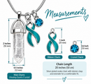Teal Awareness Ribbon Clear Quartz Crystal Necklace – Ovarian Cancer, PCOS, Endometriosis & Sexual Assault Awareness Gift