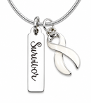 White Ribbon Survivor Necklace – Lung Cancer Awareness Jewelry, Cancer Survivor Gift, Strength & Hope Necklace