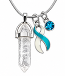 Choose Your Awareness Ribbon Clear Quartz Crystal Necklace – Every Ribbon Color Available, Survivor, Cancer, Chronic Illness & Cause Jewelr