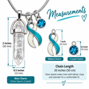 Teal & White Awareness Ribbon Clear Quartz Crystal Necklace – Cervical Cancer Survivor Gift, Healing Crystal Jewelry