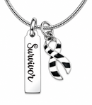 Zebra Ribbon Survivor Necklace – Rare Disease Awareness Jewelry, EDS & Neuroendocrine Cancer Survivor Gift