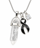 Black Awareness Ribbon Clear Quartz Crystal Necklace – Healing Crystal Jewelry, Melanoma & Grief Awareness, Memorial, Survivor & Support Gift