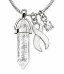 White Awareness Ribbon Clear Quartz Crystal Necklace – Lung Cancer Survivor Gift, Healing Crystal Jewelry, Cancer Support Gift
