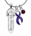 Violet Awareness Ribbon Clear Quartz Crystal Necklace – Hodgkin’s Lymphoma & Testicular Cancer Awareness Survivor Gift