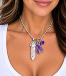 Violet Awareness Ribbon Clear Quartz Crystal Necklace – Hodgkin’s Lymphoma & Testicular Cancer Awareness Survivor Gift