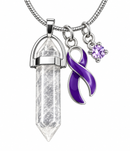 Choose Your Awareness Ribbon Clear Quartz Crystal Necklace – Every Ribbon Color Available, Survivor, Cancer, Chronic Illness & Cause Jewelr
