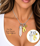 Yellow Awareness Ribbon Clear Quartz Crystal Necklace – Endometriosis, Bladder Cancer, Suicide Prevention & Support Our Troops Gift