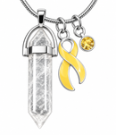 Yellow Awareness Ribbon Clear Quartz Crystal Necklace – Endometriosis, Bladder Cancer, Suicide Prevention & Support Our Troops Gift