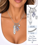 ALS Awareness Clear Quartz Crystal Necklace – Blue & White Ribbon, ALS Warrior Survivor Gift, Healing Crystal Jewelry