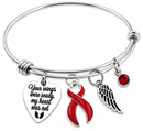 Red Awareness Ribbon Memorial Bracelet – Heart Disease & Stroke Remembrance Jewelry – Your Wings Were Ready My Heart Was Not – Angel Wing Sympathy Gift