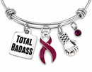 Burgundy Awareness Ribbon Total Badass Bracelet – Multiple Myeloma, Sickle Cell & Brain Aneurysm Support Gift, Boxing Glove Survivor Jewelry