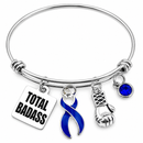 Navy Blue Colorectal Cancer Awareness Bracelet – Total Badass Colon Cancer Survivor Gift – Boxing Glove Fighter Jewelry