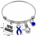 Navy Blue Colorectal Cancer Awareness Bracelet – Total Badass Colon Cancer Survivor Gift – Boxing Glove Fighter Jewelry