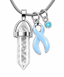 Light Blue Awareness Ribbon Clear Quartz Crystal Necklace – Prostate Cancer, Men’s Health & Healing Crystal Support Gift