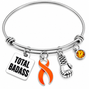 Orange Awareness Ribbon Bracelet – Total Badass Cancer Survivor Bracelet – Leukemia, Kidney Cancer & MS Fighter Gift