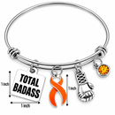 Orange Awareness Ribbon Bracelet – Total Badass Cancer Survivor Bracelet – Leukemia, Kidney Cancer & MS Fighter Gift