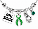 Green Awareness Ribbon Total Badass Bracelet – Mental Health, Kidney Disease, Organ Donation, TBI Survivor & Fighter Gift