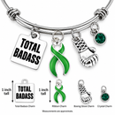 Green Awareness Ribbon Total Badass Bracelet – Mental Health, Kidney Disease, Organ Donation, TBI Survivor & Fighter Gift