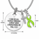 Lime Green Awareness Ribbon Faith Necklace – Philippians 4:13 Christian Necklace, Lymphoma & Lyme Disease Support Gift
