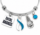 Teal & White Awareness Ribbon Bracelet – Total Badass Cervical Cancer Survivor Bracelet – Cancer Fighter & Warrior Gift