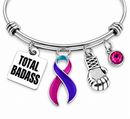 Thyroid Cancer Awareness Bracelet – Pink Teal Purple Ribbon – Total Badass Cancer Survivor & Fighter Gift