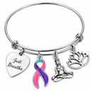 Just Breathe Awareness Ribbon Bracelet – Choose Any Ribbon Color – Meditation & Lotus Charm Bracelet – Survivor, Cancer & Chronic Illness Gift
