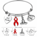 Just Breathe Awareness Ribbon Bracelet – Choose Any Ribbon Color – Meditation & Lotus Charm Bracelet – Survivor, Cancer & Chronic Illness Gift
