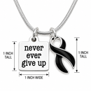 Never Ever Give Up Black Awareness Ribbon Necklace – Melanoma, Mourning & Grief Support Jewelry