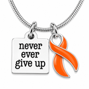 Never Ever Give Up Orange Awareness Ribbon Necklace – Leukemia, Kidney Cancer & MS Support Gift