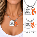 Never Ever Give Up Orange Awareness Ribbon Necklace – Leukemia, Kidney Cancer & MS Support Gift