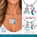 Never Ever Give Up Pink & Teal Awareness Ribbon Necklace – BRCA Previvor Gift, Hereditary Cancer Awareness Jewelry