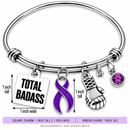 Purple Awareness Ribbon Bracelet – Total Badass Cancer Survivor Bracelet – Pancreatic Cancer, Lupus & Fibromyalgia Fighter Gift